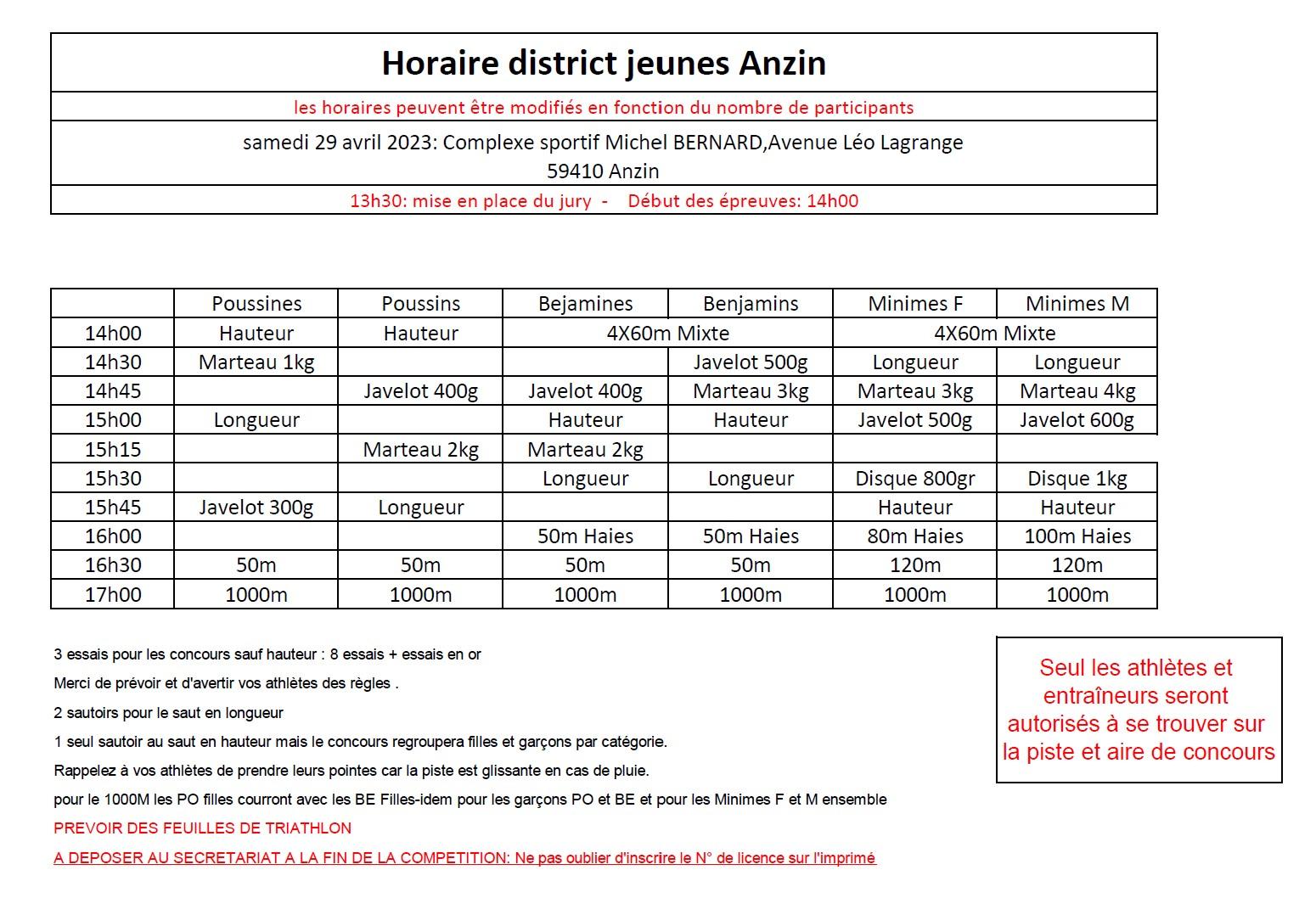 Horaires 04 2023